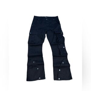 Eptm Jeans Straight Leg Black Denim Jeans with Buttons, Size XL